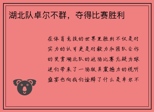 湖北队卓尔不群，夺得比赛胜利