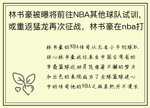 林书豪被曝将前往NBA其他球队试训，或重返猛龙再次征战，林书豪在nba打的怎么样